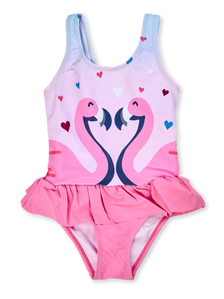 Costume da bagno Buonumore da bambina Fenicotteri e cuori