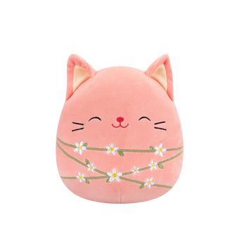 Squishmallows Wilka il gatto color pesca avvolto da boccioli di fiori, 20 cm