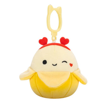 Squishmallows con clip-on Junie la banana gialla che fa l'occhiolino, 9 cm