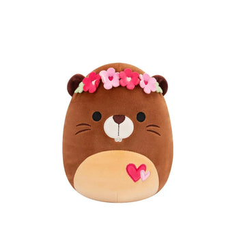 Squishmallows Chip il castoro marrone con coroncina di fiori e cuoricini, 20 cm