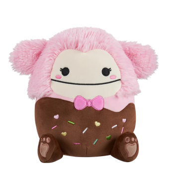 Squishmallows Brina il Bigfoot rosa intinto nel cioccolato con papillon rosa, 20 cm