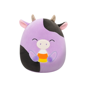 Squishmallows Alexie la mucca viola con gli occhi chiusi e una caramella a forma di chicco di mais, 20 cm