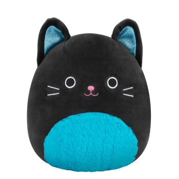 Squishmallows Eponine - Il gatto nero con pancia crespa blu fluo e orecchie brillanti, 20 cm
