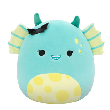 Squishmallows Dearest il mostro della palude blu tè con pancia maculata e forcina a forma di pipistrello, 20 cm