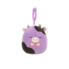 Squishmallows con clip-on Alexie la mucca viola e nera con papillon, 9 cm
