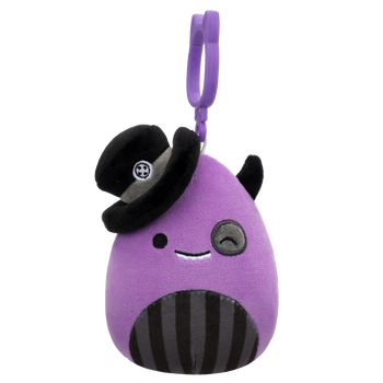 Squishmallows con clip-on Earworm il mostro viola con cilindro che fa l'occhiolino, 9 cm