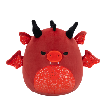 Squishmallows Salami il drago rosso con sguardo arrabbiato e pancia luccicante, 20 cm