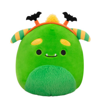 Squishmallows Callum il mostro verde con cerchietto con pipistrello, 20 cm