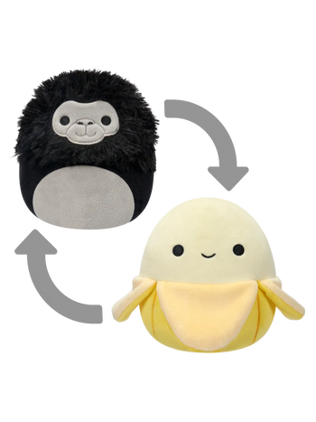 Squishmallows 2in1 Junie la banana/Aron il gorilla, 13 cm