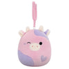Squishmallows con clip-on Patty la mucca viola e rosa che fa l'occhiolino, 9 cm