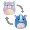 Squishmallows 2 in 1 Lexis il panda viola e rosso/Romano l’ippocampo blu, 13 cm