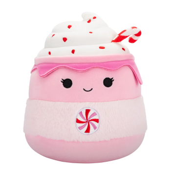 Squishmallows Ethel la tazza rosa con cioccolata calda e bastoncino di zucchero, 20 cm