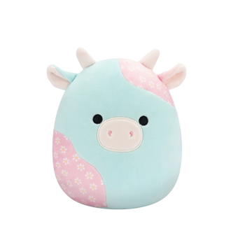 Squishmallows Yamaris la mucca azzurra e rosa con fiori, 20 cm