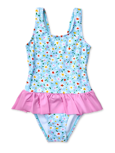 Costume da bagno Buonumore da bambina Cuori e margherite