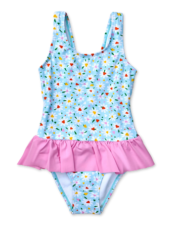 Costume da bagno Buonumore da bambina Cuori e margherite