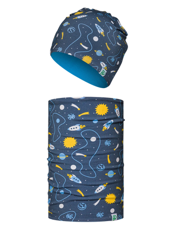Set Buonumore per bambini berretto con pon-pon e scaldacollo leggeri Razzi nello spazio