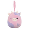 Squishmallows con clip-on Patty la mucca viola e rosa che fa l'occhiolino, 9 cm